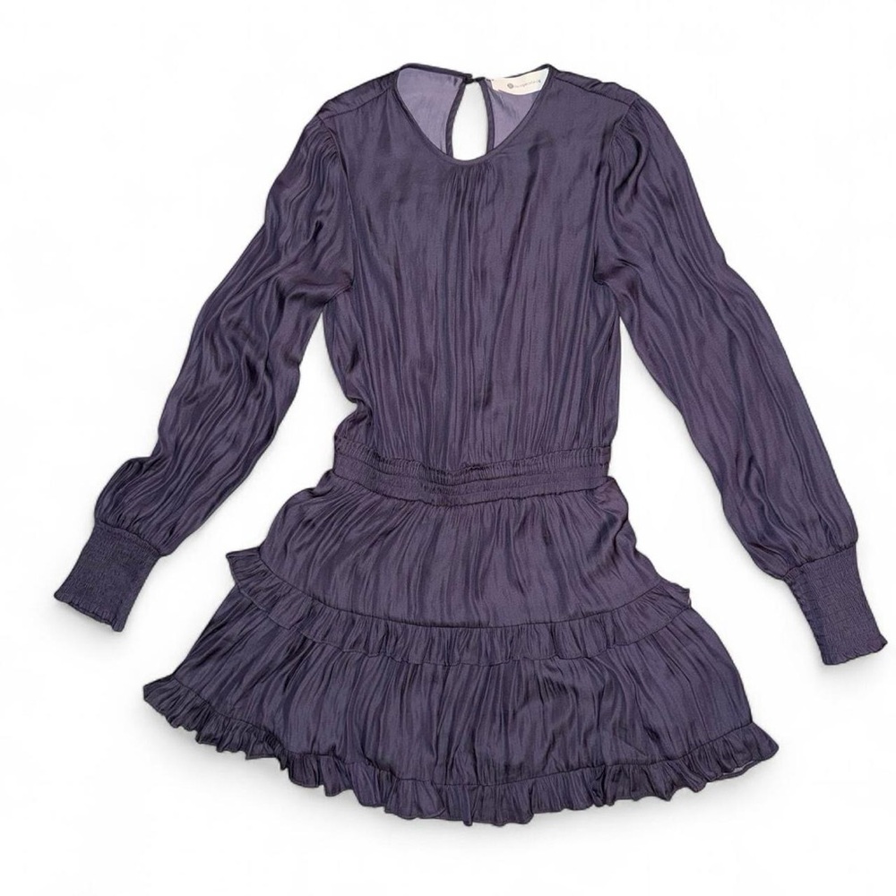 The Impeccable Pig Ruched Tiered Purple Long-sleeve Mini Dress - Size Small
